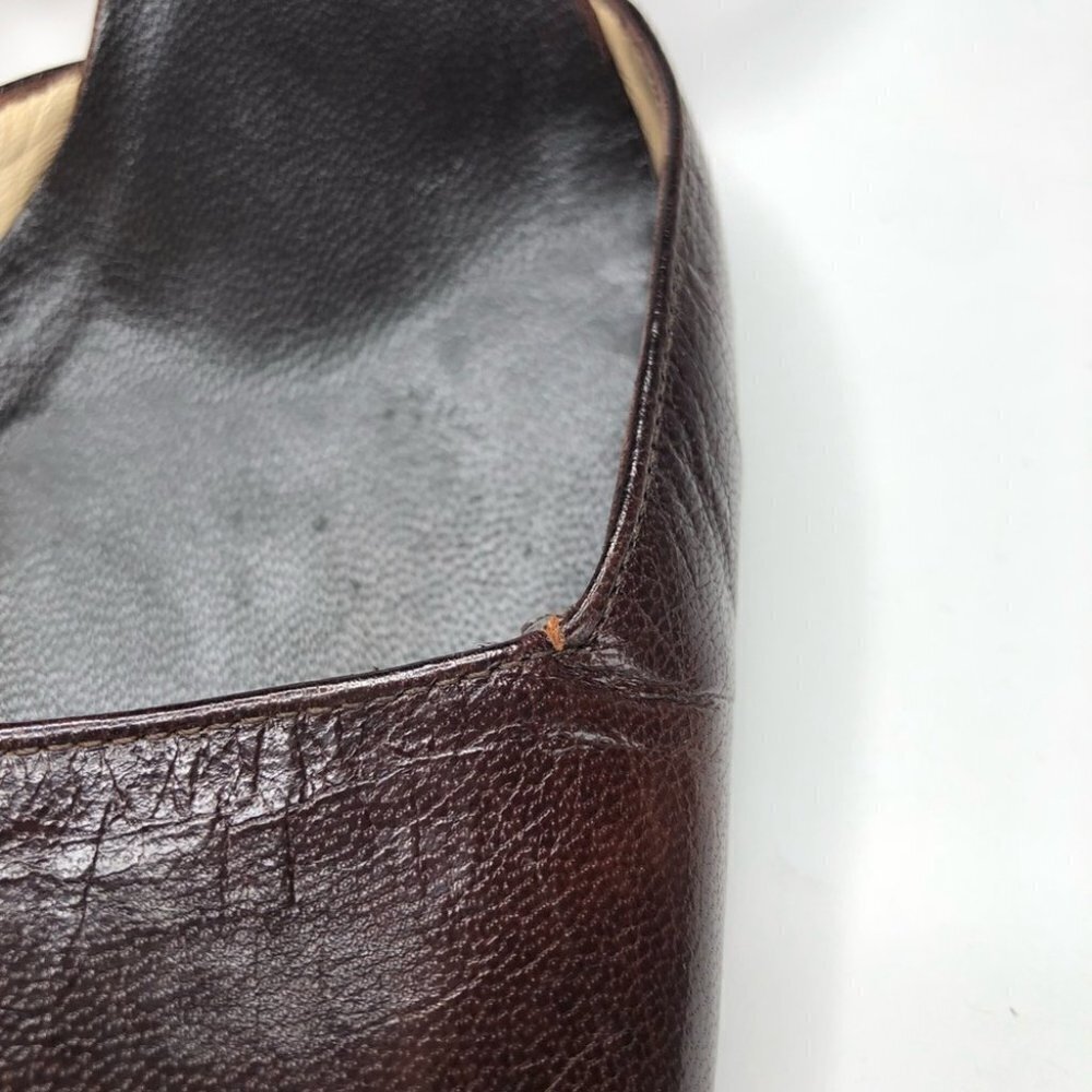 VINTAGE Gucci Leather Chocolate Brown Square Toe Slingback Designer Luxe Heels - Picture 7 of 16